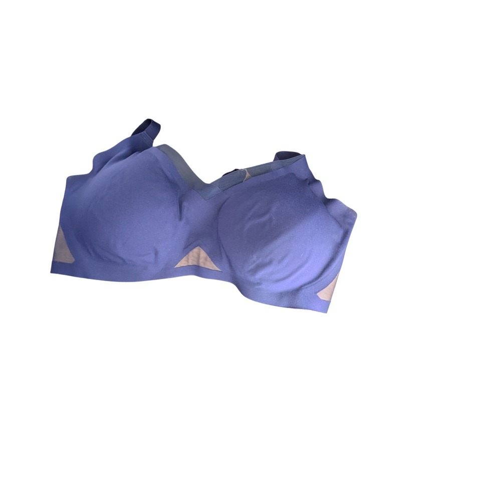 Honeylove Crossover Bra Navy Blue Wireless Supportive Mesh Detail Size Large